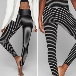 Athleta Chaturanga Black White Stripe 7/8 Leggings